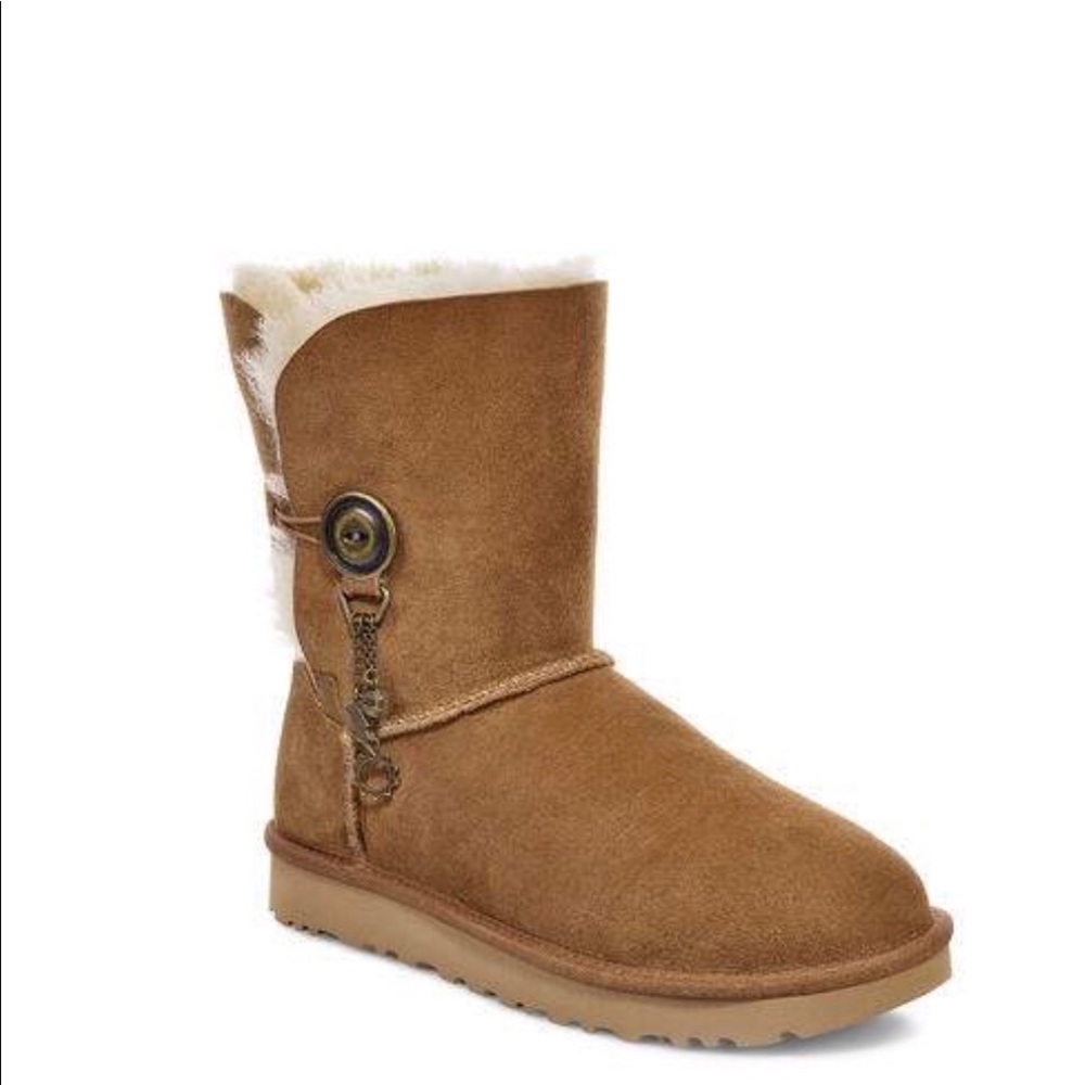 UGG Brown Ankle Boots with Cream Fur - Picture 3 of 7